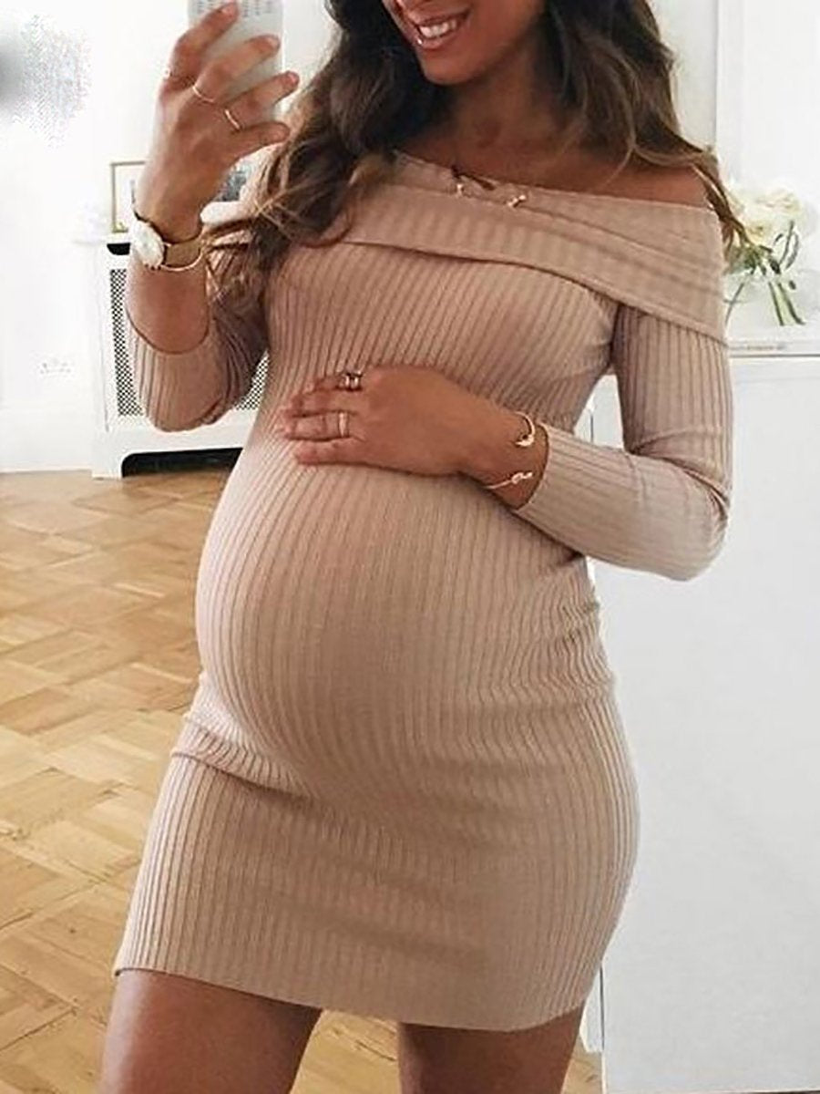 Off-The-Shoulder Solid Color Maternity Skirt - dianjiang-