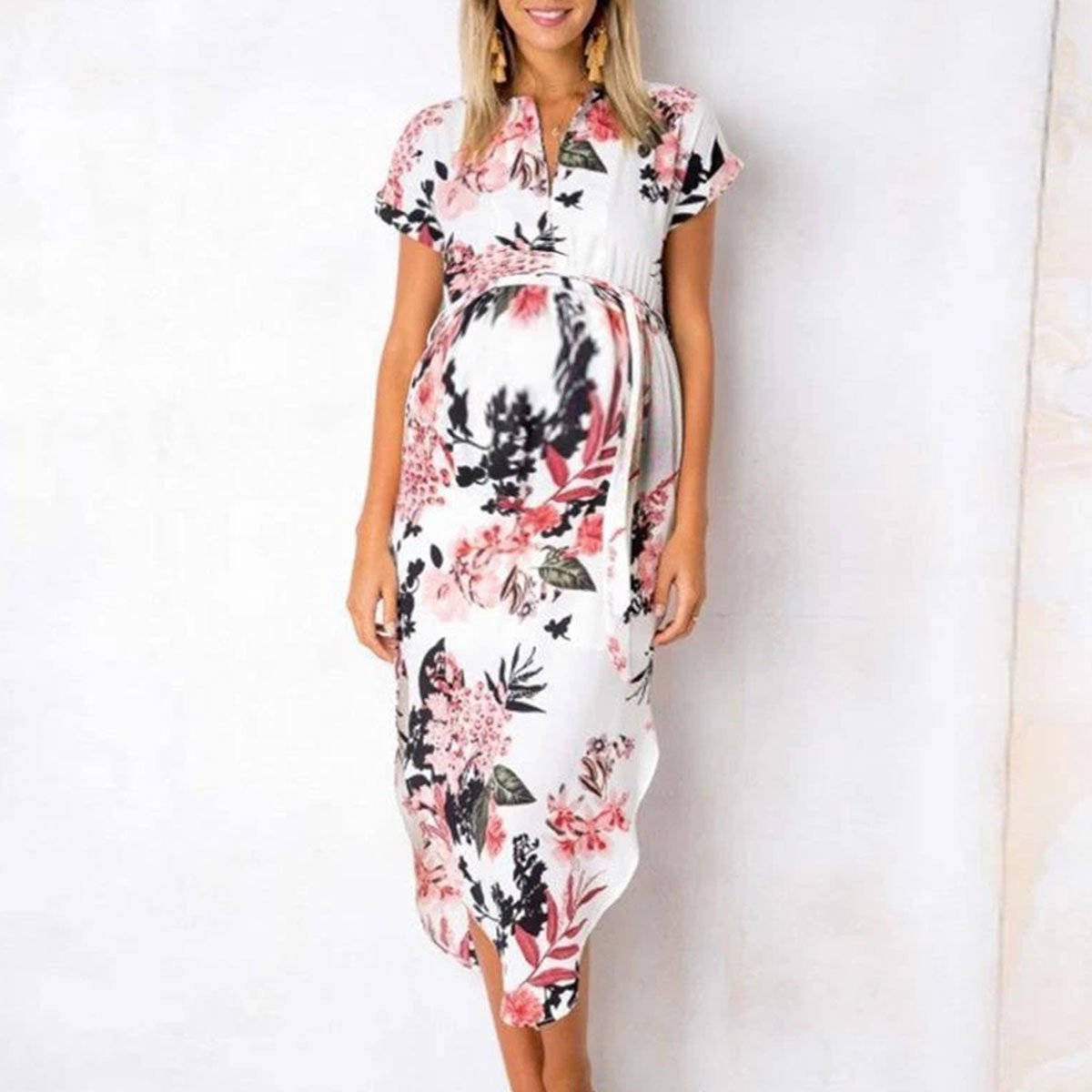 Sexy V-Neck Square Floral Print Maternity Dress - dianjiang-