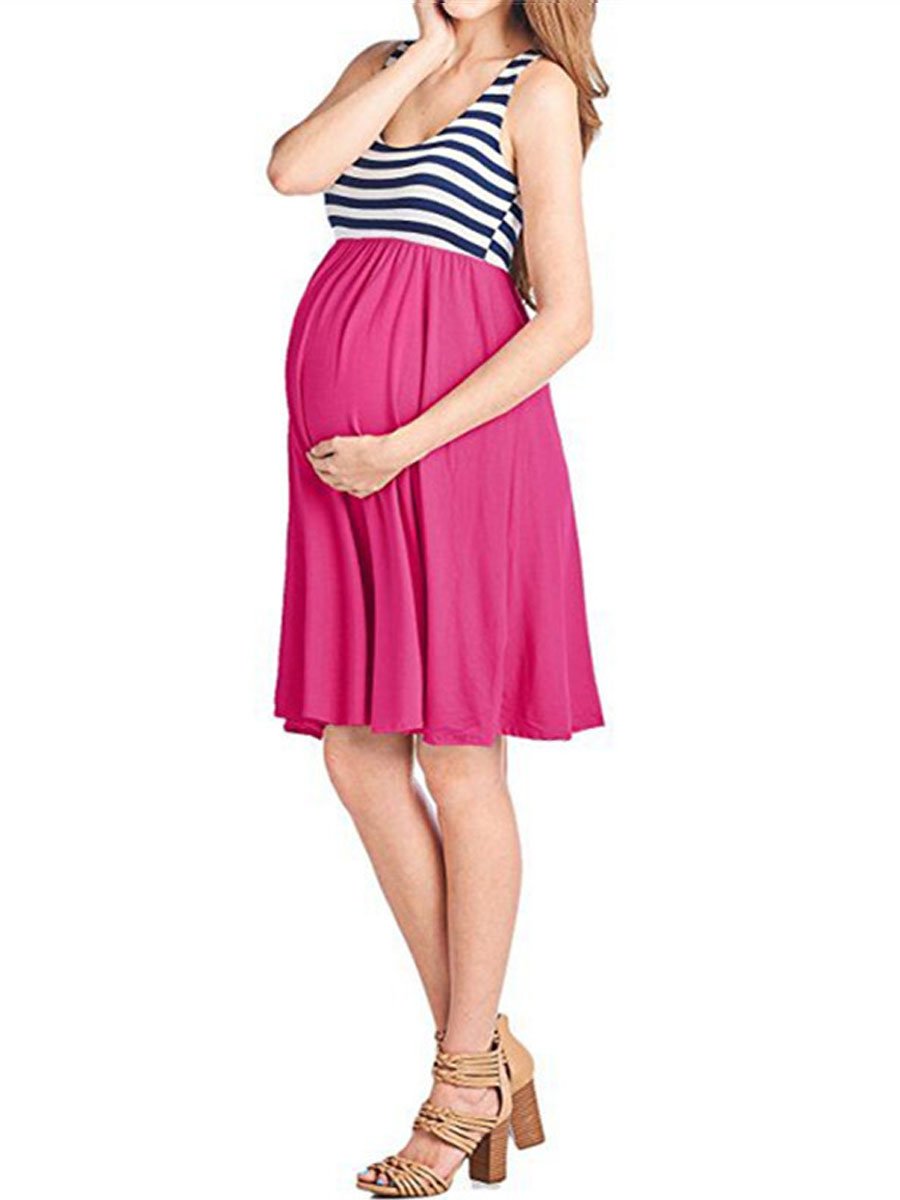 Maternity Stitching Sleeveless Midi Dress - dianjiang-