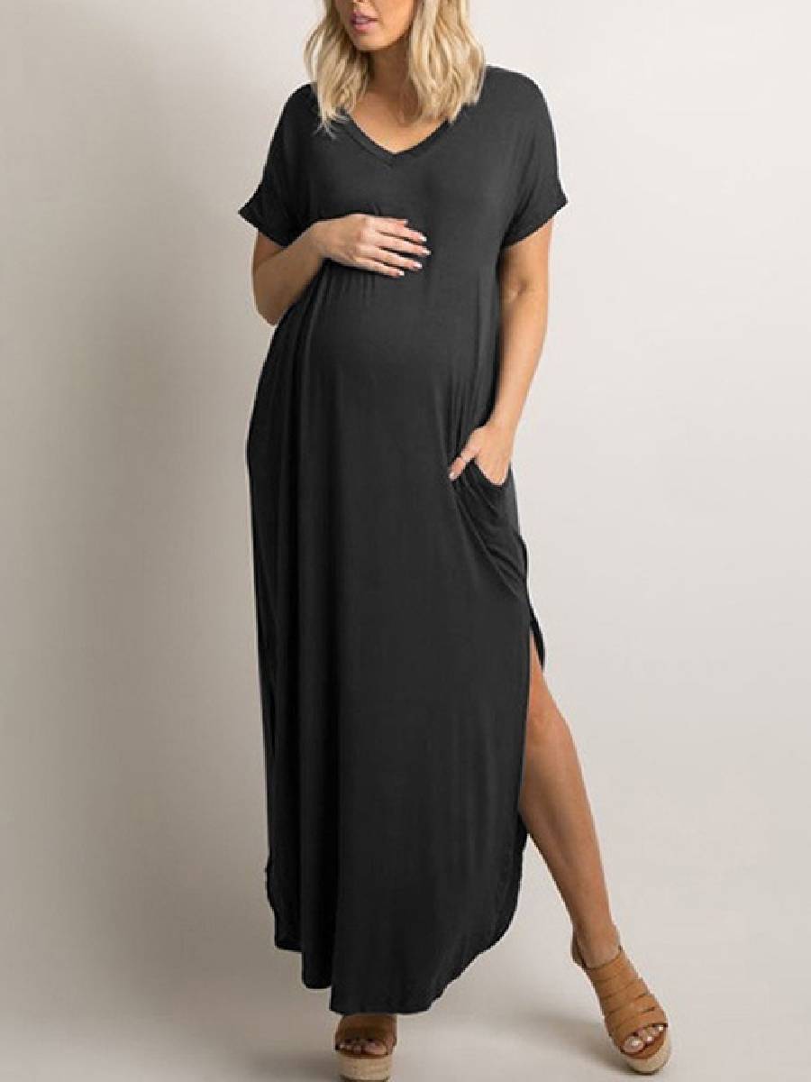 Maternity Split Short Sleeved Casual Dress - dianjiang-