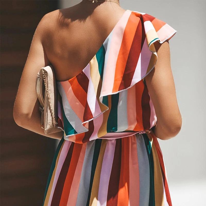 Maternity Stripe One-Shoulder Dress - dianjiang-