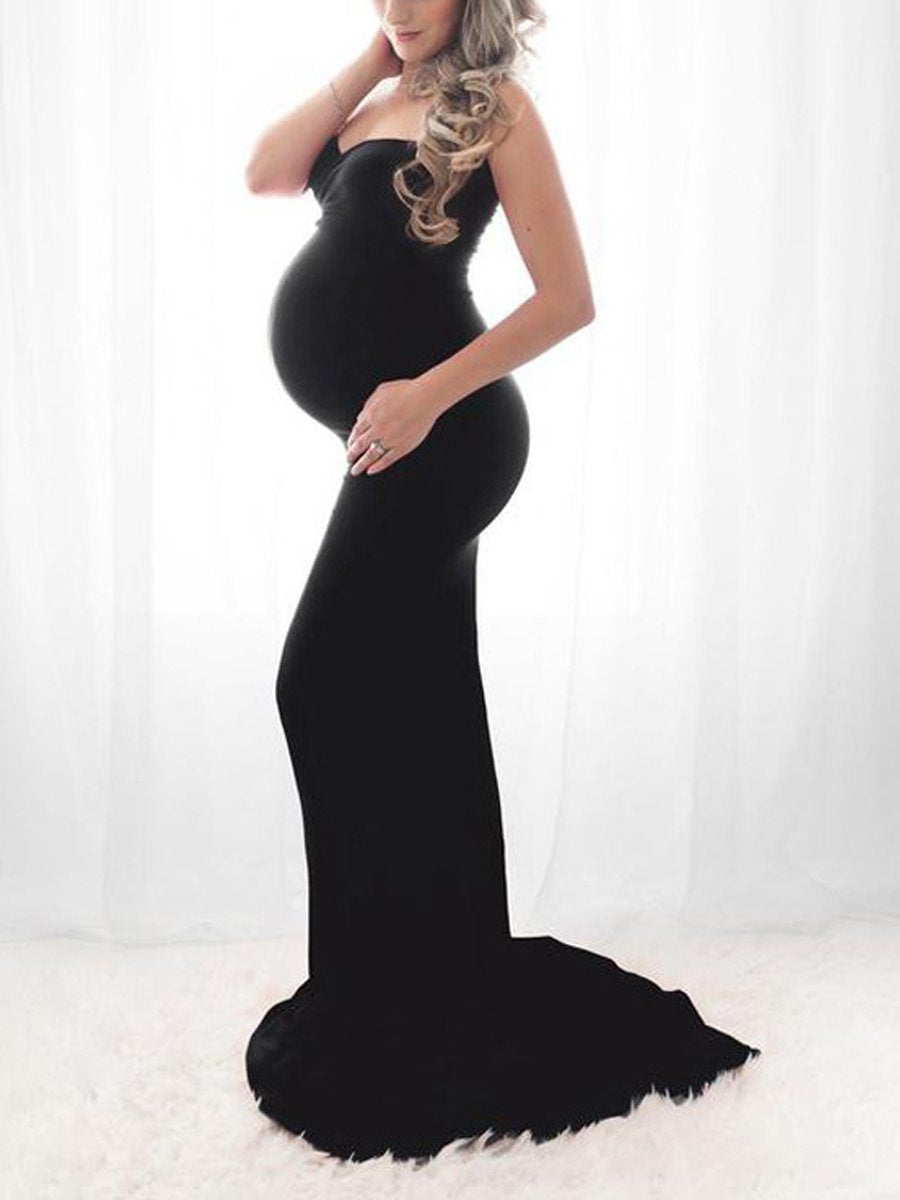 Maternity Sleeveless Low Tail Long Dress - dianjiang-