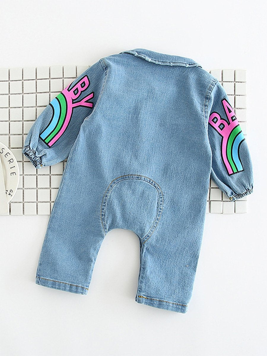 Infant Bodysuit Rainbow Giraffe Cotton Denim Long Sleeve Baby Jumpsuit - dianjiang-