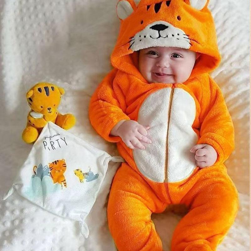 Cartoon Tiger Coral Fleece Jumpsuit - dianjiang-