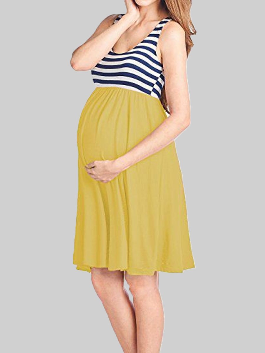 Maternity Stitching Sleeveless Midi Dress - dianjiang-