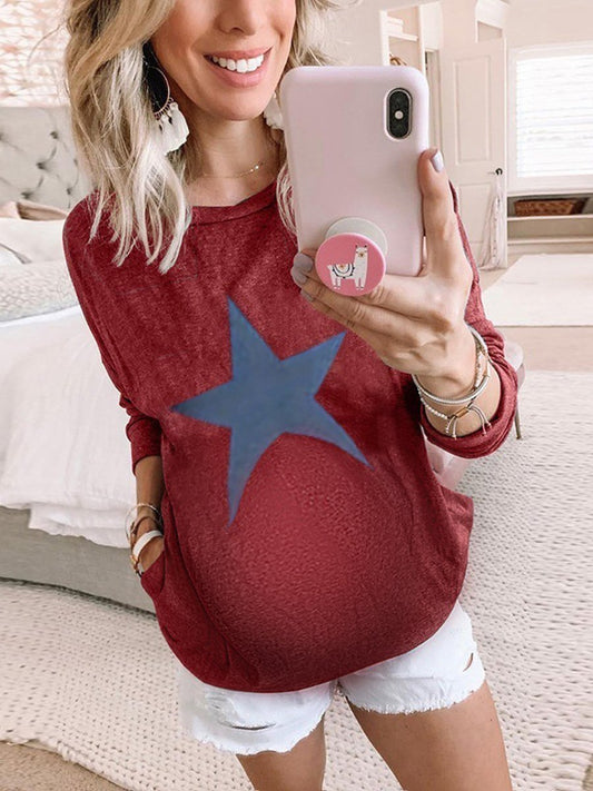 Maternity Sleeve V-Neck Solid Color Base T-Shirt - dianjiang-