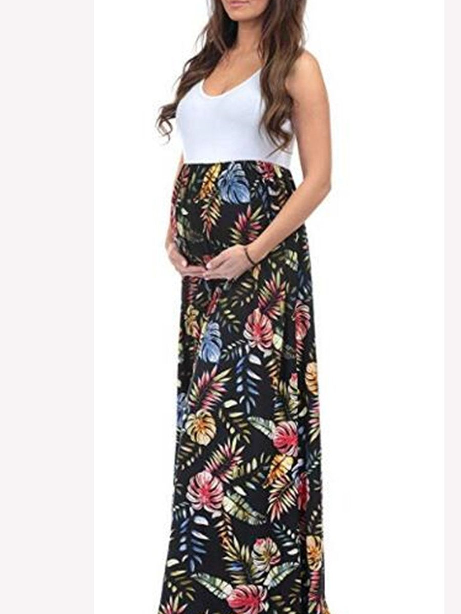 Round Neck Sleeveless Printed Maternity Long - dianjiang-