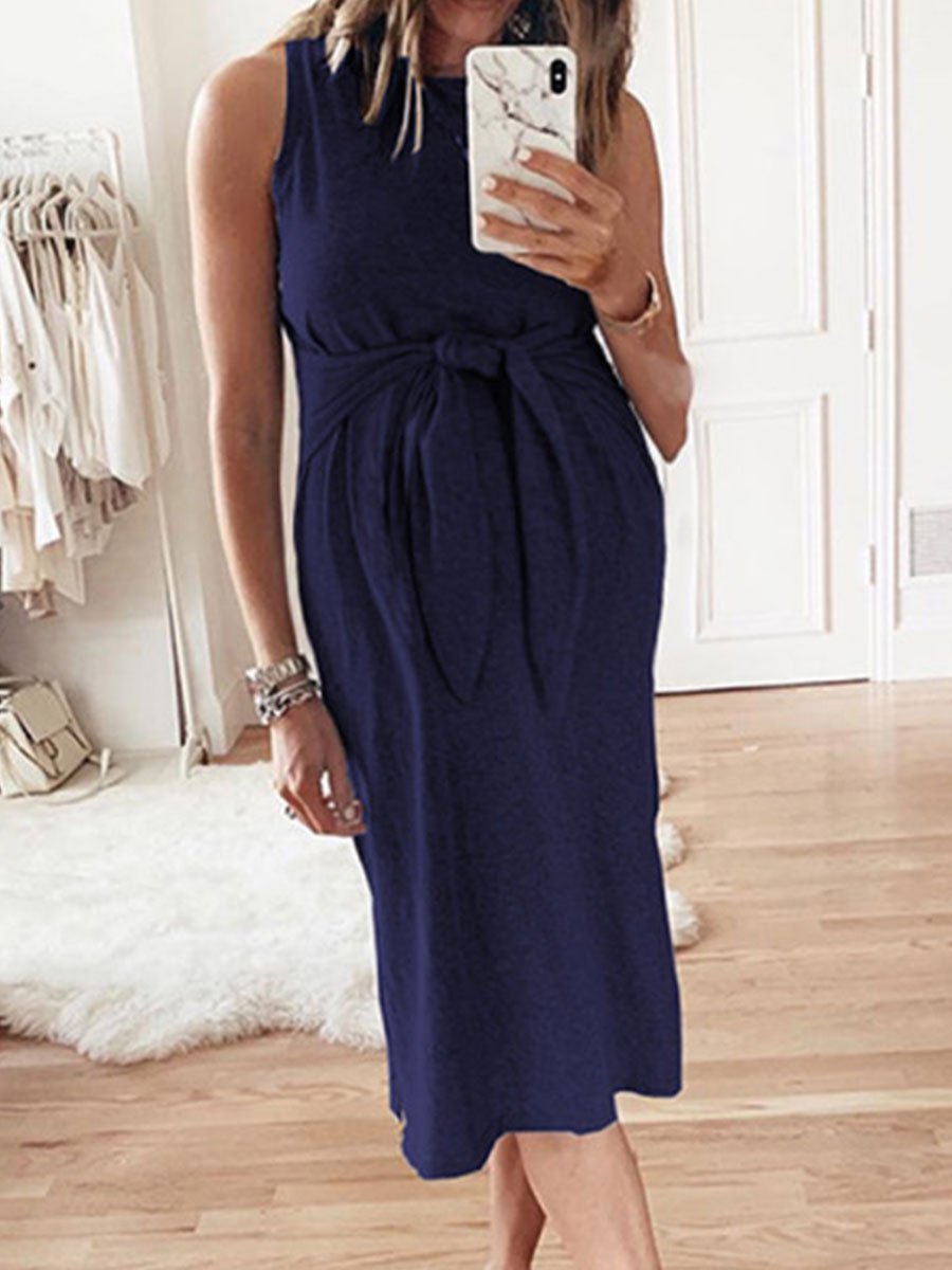 Sleeveless Vest Casual Lace Up Maternity Dress - dianjiang-