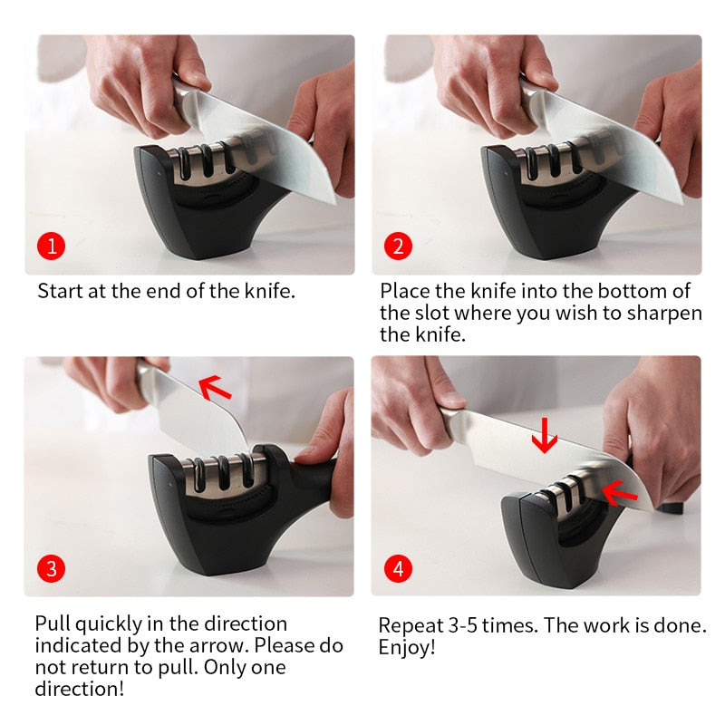 AMINNO Professional Kitchen Knife Sharpener Coarse/Fine Stage Sharpening Tungsten Steel Diamond Ceramic Knife Sharpener 3 Stages - dianjiang-