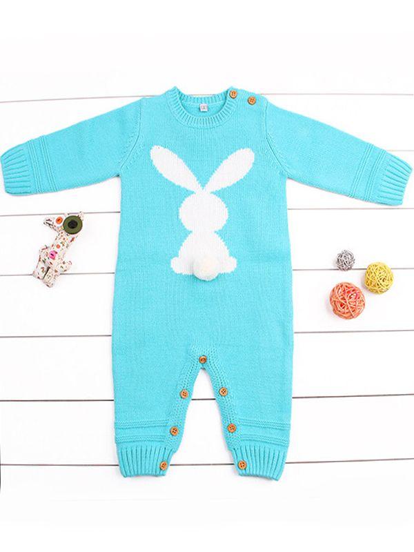 Rabbit Knitted Onesies Long Sleeves Jumpsuit Acrylic Baby Romper - dianjiang-