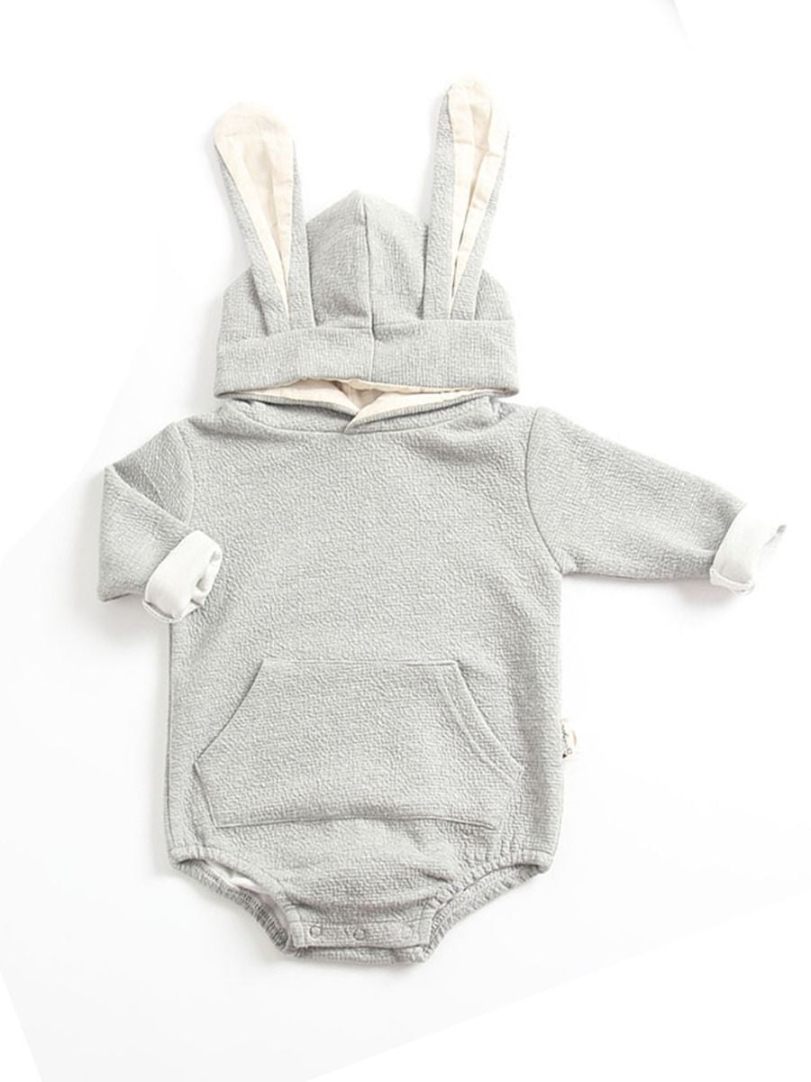 Adorable Baby Bunny Ear Solid Color Hooded Onesie - dianjiang-