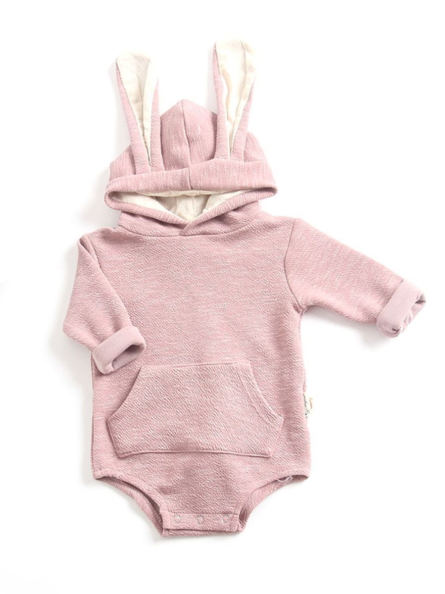 Adorable Baby Bunny Ear Solid Color Hooded Onesie - dianjiang-