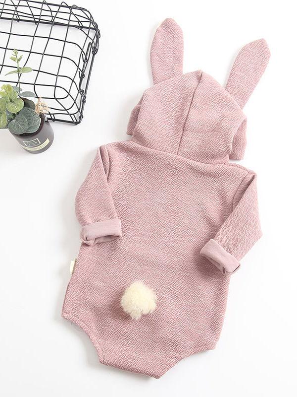 Adorable Baby Bunny Ear Solid Color Hooded Onesie - dianjiang-