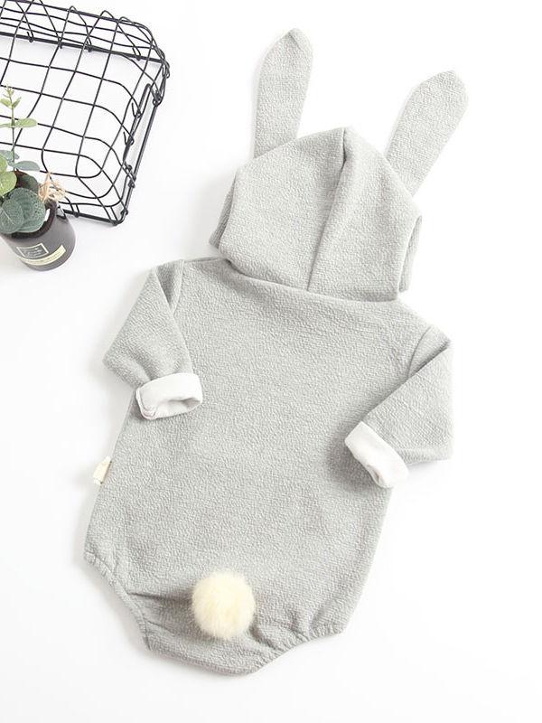 Adorable Baby Bunny Ear Solid Color Hooded Onesie - dianjiang-