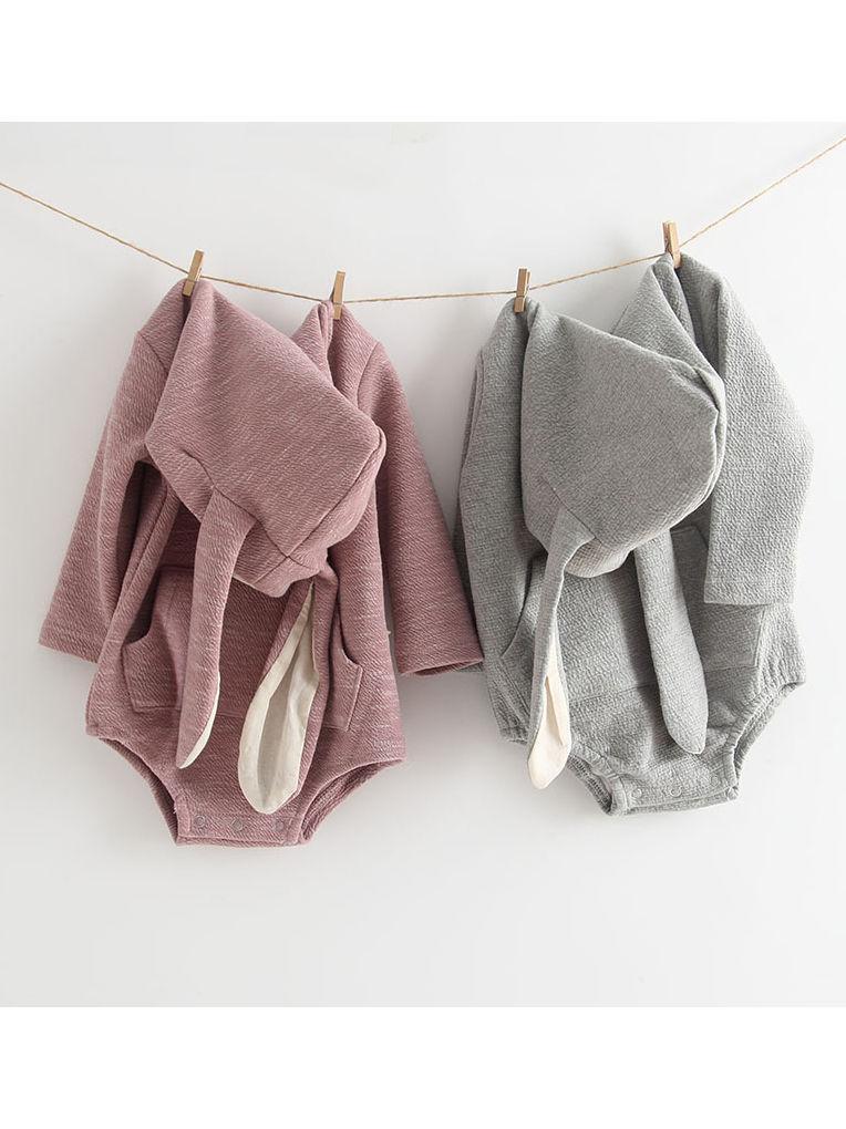 Adorable Baby Bunny Ear Solid Color Hooded Onesie - dianjiang-