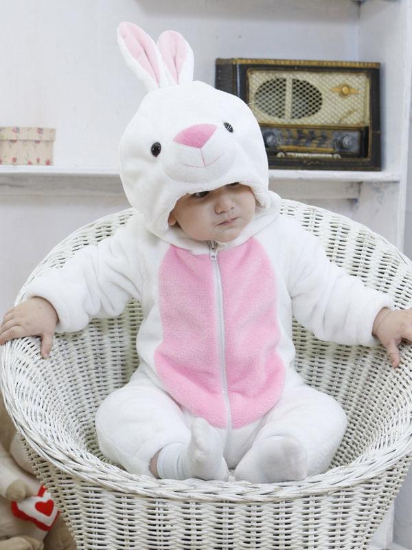 Adorable Baby Fleece-lined Bunny Style Jumpsuits Pink and White - dianjiang-