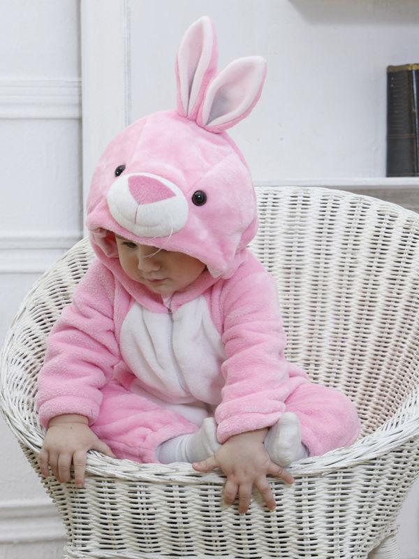 Adorable Baby Fleece-lined Bunny Style Jumpsuits Pink and White - dianjiang-