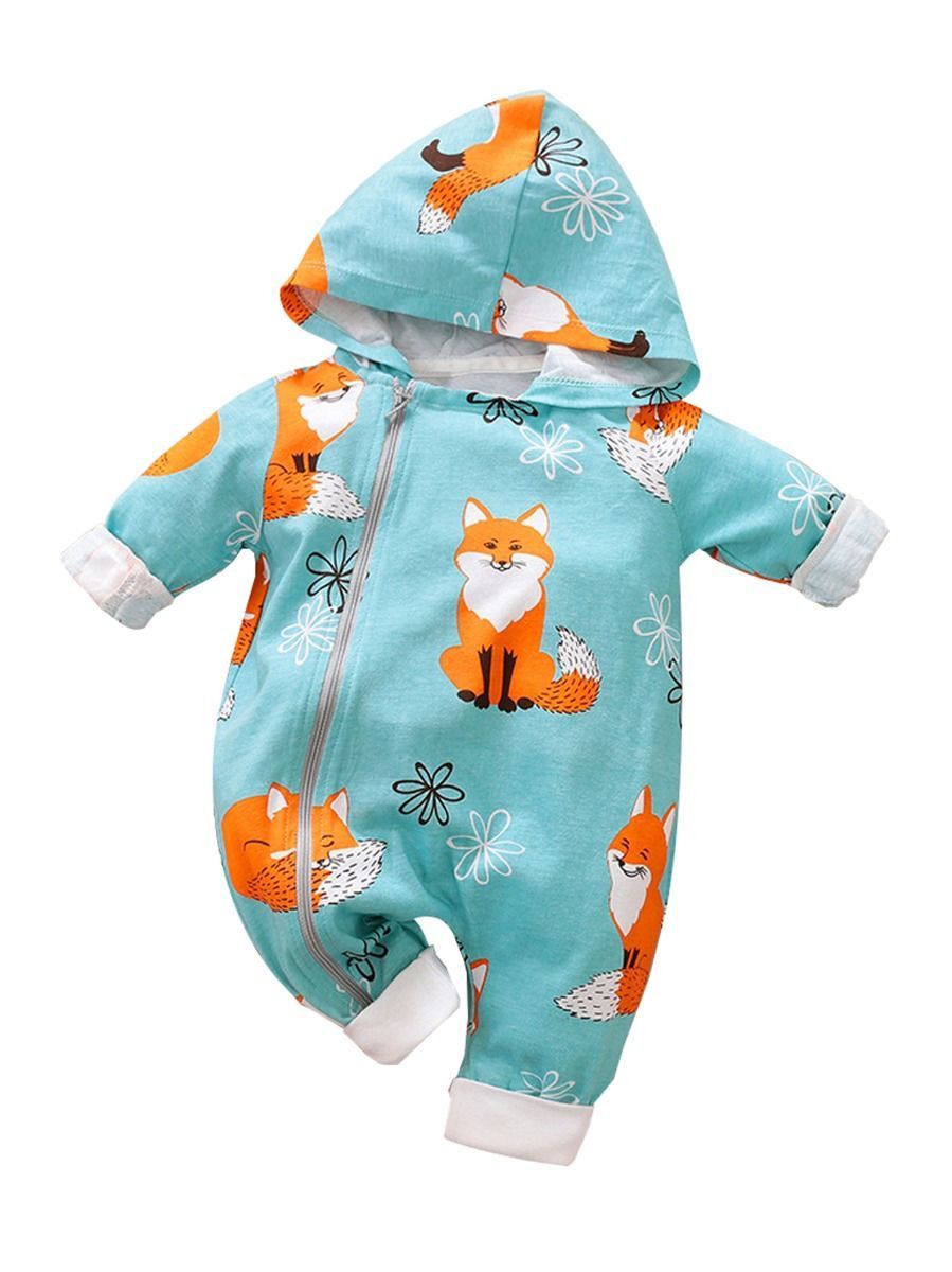 Adorable Baby Fox Hooded Zip Jumpsuit - dianjiang-