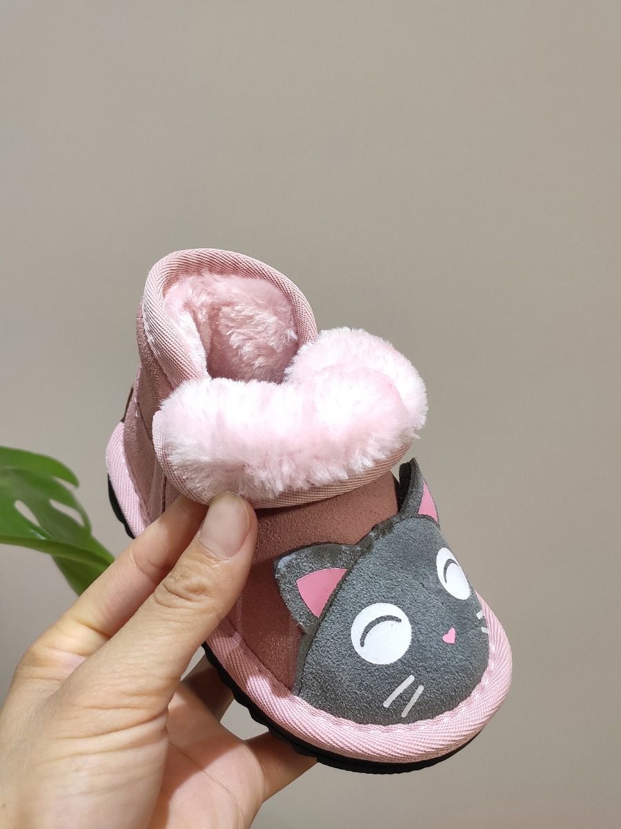 Toddler Kids Unisex Adorable Cat  Snow Boots Pink and Black - dianjiang-