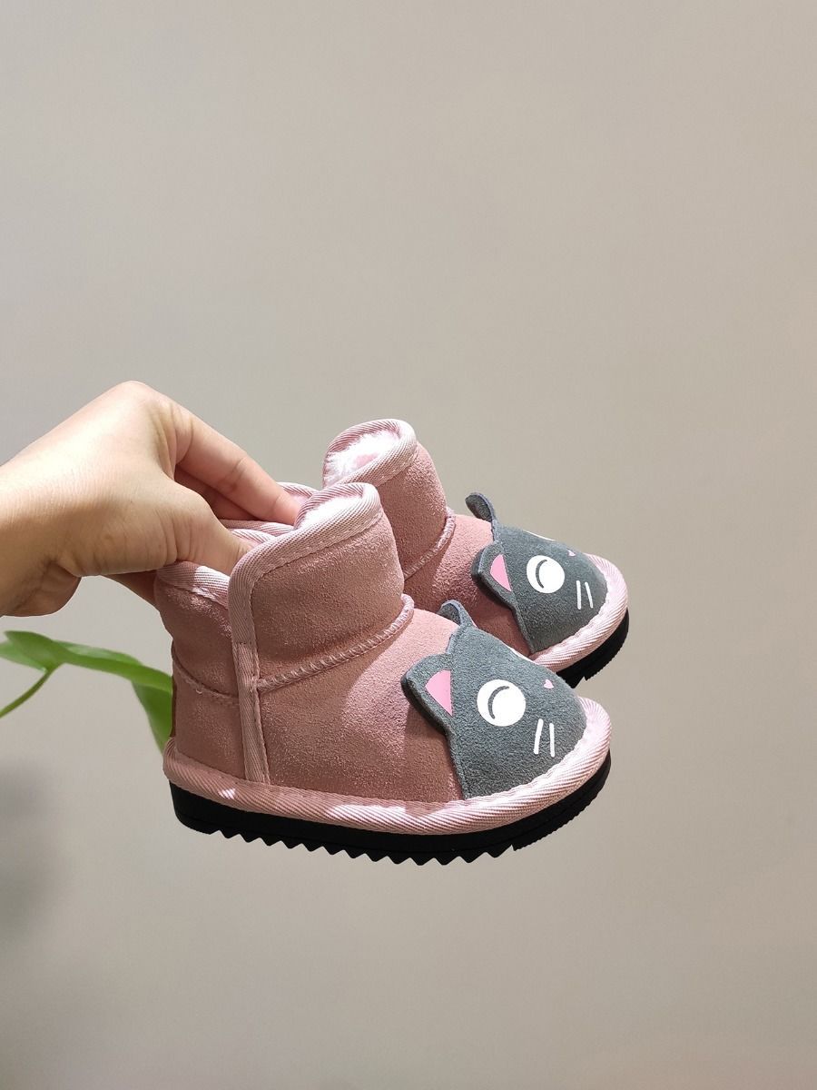 Toddler Kids Unisex Adorable Cat  Snow Boots Pink and Black - dianjiang-