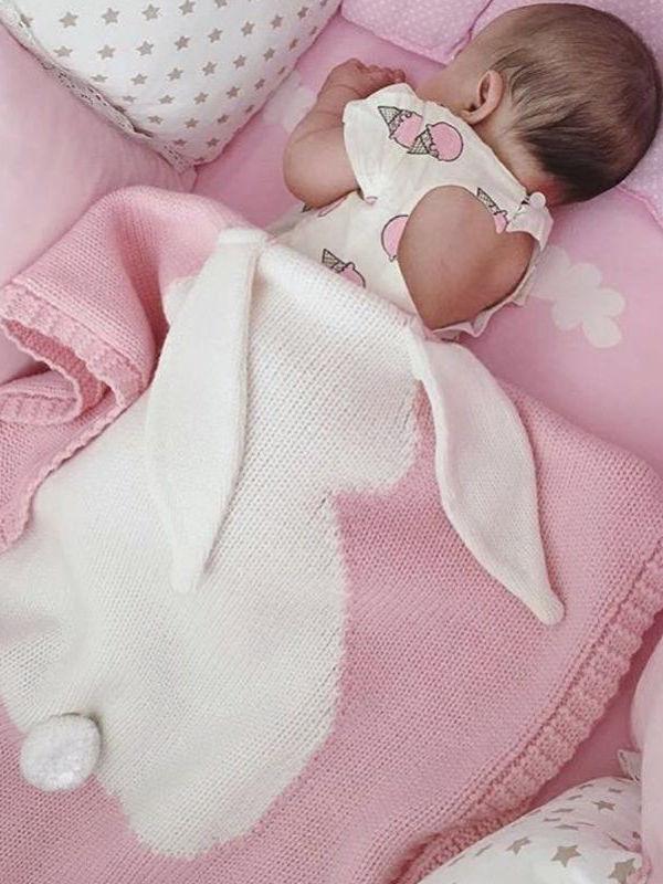 Cute Cotton Pink Rabbit Knitted Air Conditioning Blanket Yarn for Babies Toddlers Boys Girls - dianjiang-