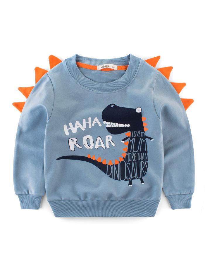 Little Dinosaur Design Jumper Pullover Long Sleeve Crew Neck Top Kids Unisex Casual Indoor Clothes - dianjiang-