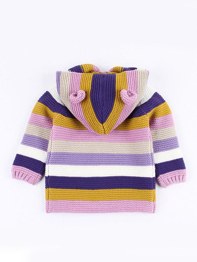 Animal Ear Pattern Cardigan Color-blocking Hoodie Knitted Clothes - dianjiang-