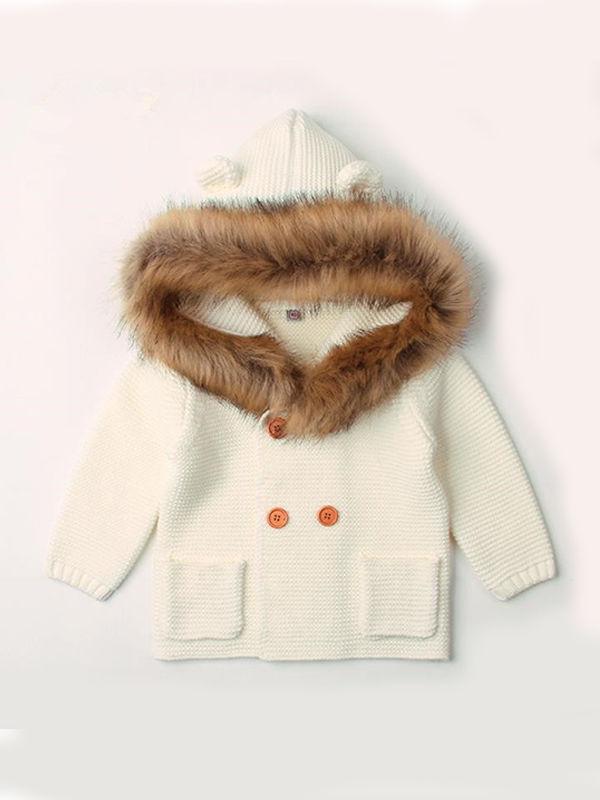 Animal Ears Warm Collar Hoodie Long Sleeve Coats Buttoned Knitted Wear Baby Cardigan - dianjiang-