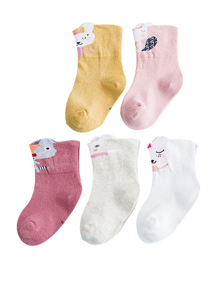 5-PACK Cartoon Animal Pattern Mid-calf Length Sock - dianjiang-