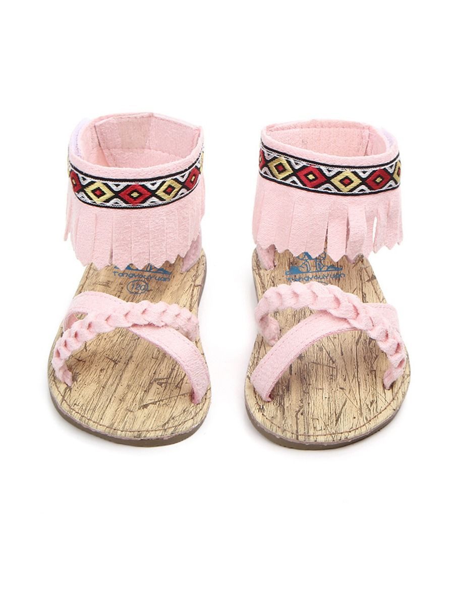 Vintage Tassel Trim Shoes Anti-Slip Prewalker Baby Sandal - dianjiang-