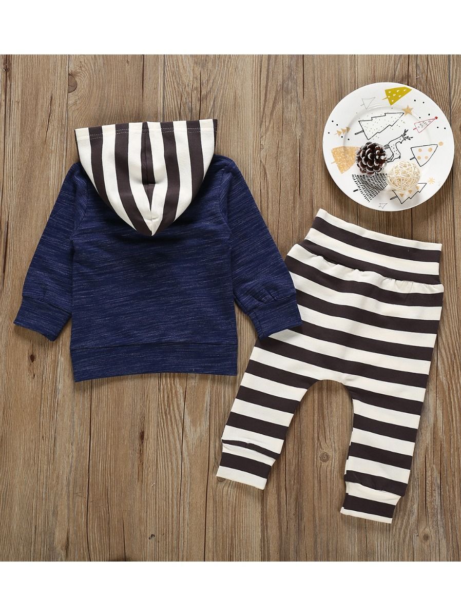 Autumn 2-Piece Outfit Baby Toddler Boy Hoodie & Stripe Cropped Pants - dianjiang-