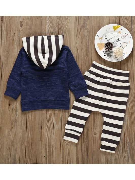 Autumn 2-Piece Outfit Baby Toddler Boy Hoodie & Stripe Cropped Pants - dianjiang-