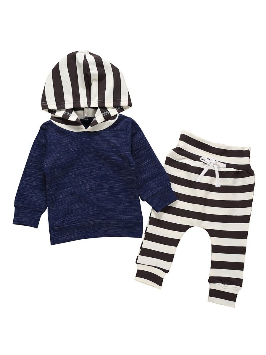 Autumn 2-Piece Outfit Baby Toddler Boy Hoodie & Stripe Cropped Pants - dianjiang-