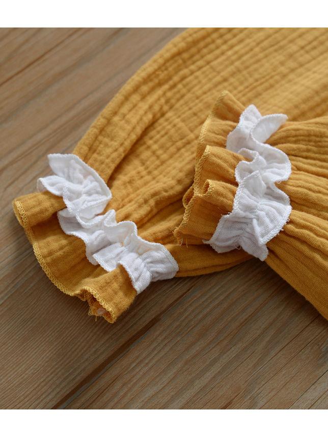 Autumn Multi-colored Ruffled Tie-waist Muslin Baby Girls Jumpsuit - dianjiang-