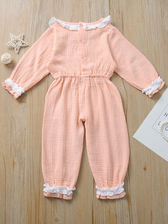 Autumn Multi-colored Ruffled Tie-waist Muslin Baby Girls Jumpsuit - dianjiang-