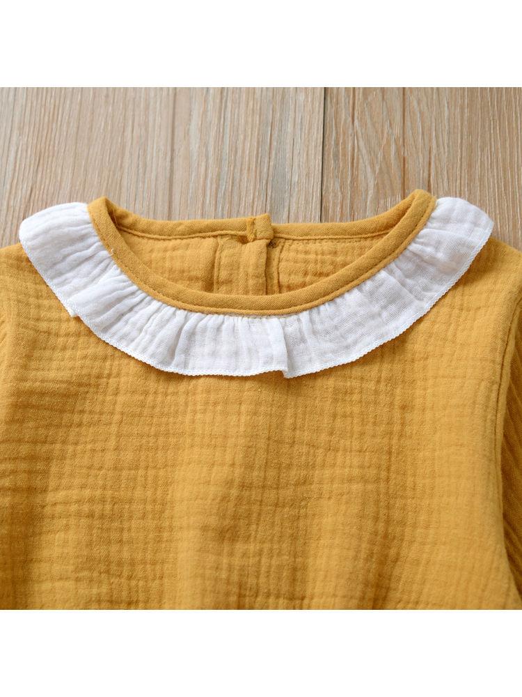 Autumn Multi-colored Ruffled Tie-waist Muslin Baby Girls Jumpsuit - dianjiang-