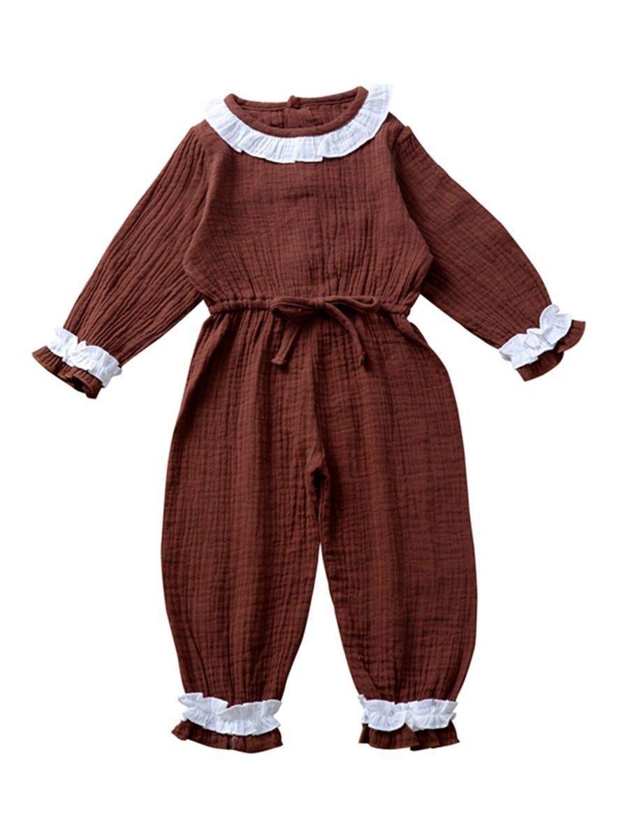 Autumn Multi-colored Ruffled Tie-waist Muslin Baby Girls Jumpsuit - dianjiang-