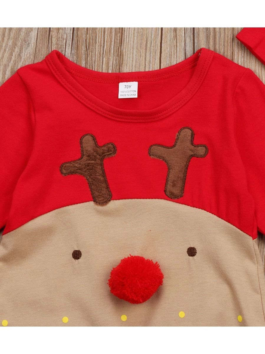 Baby 2-Piece XMAS Deer Style Jumpsuit Matching Hat - dianjiang-