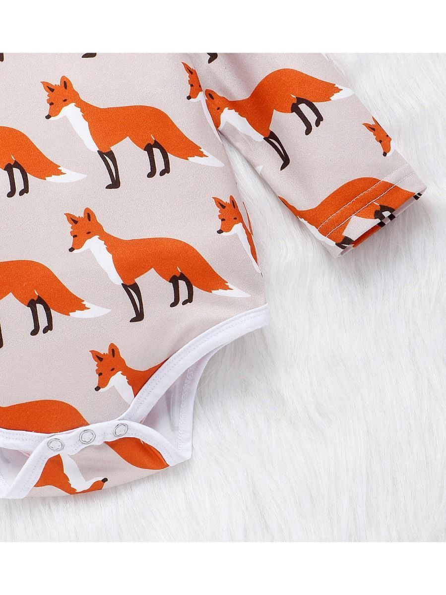 Baby 3-Piece Outfits Goat & Fox Printed Bodysuit+Pants+Hat - dianjiang-