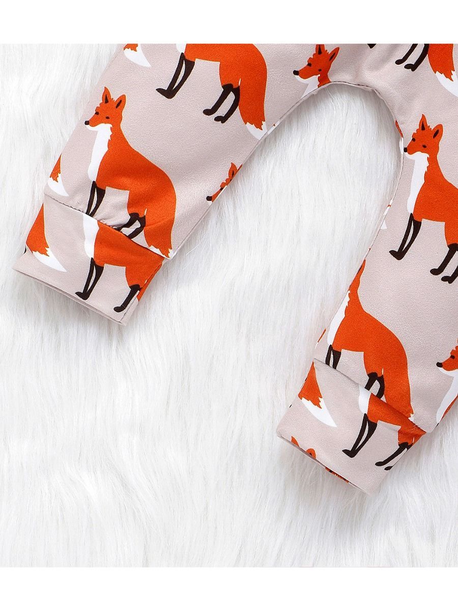 Baby 3-Piece Outfits Goat & Fox Printed Bodysuit+Pants+Hat - dianjiang-
