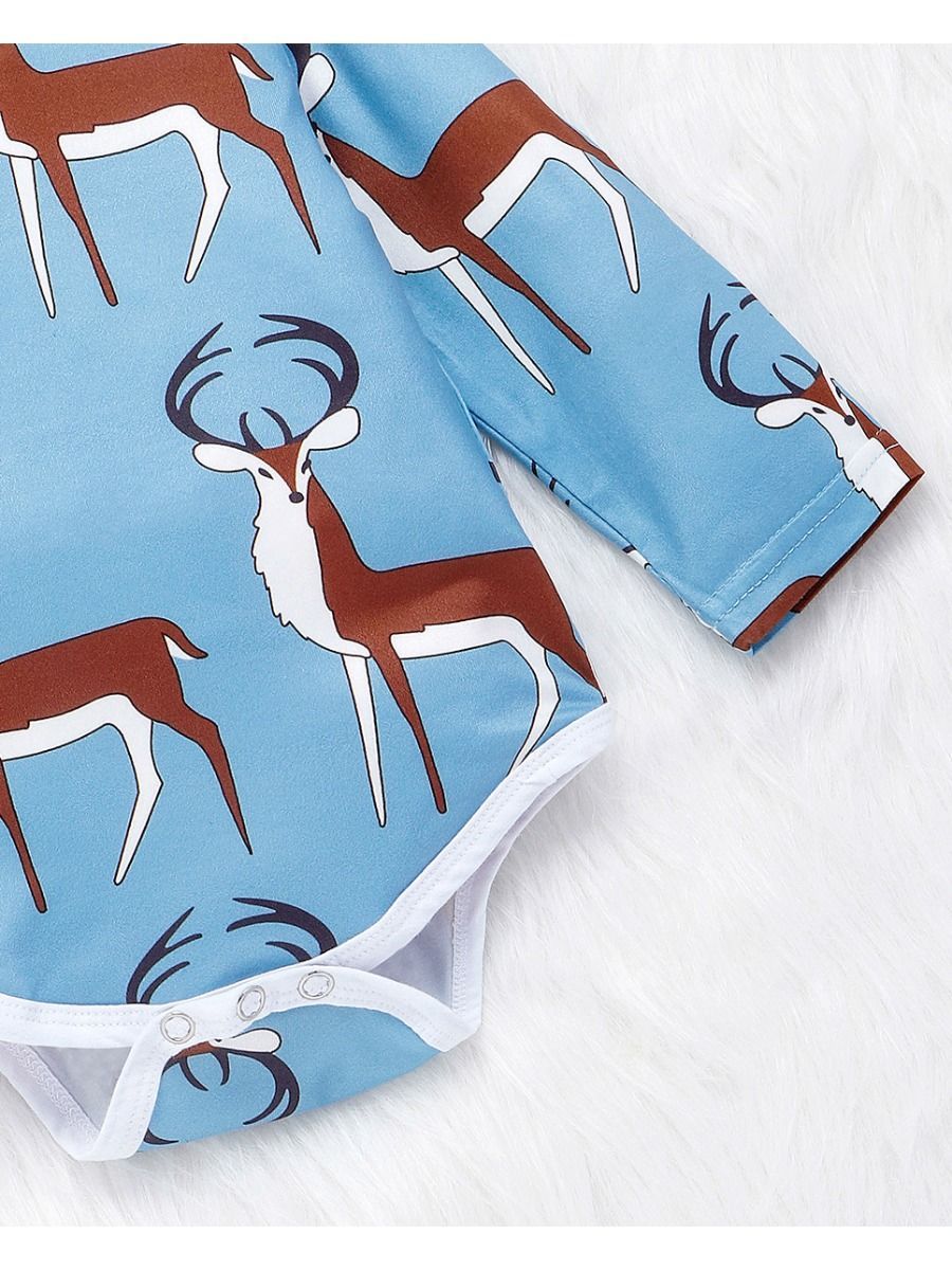 Baby 3-Piece Outfits Goat & Fox Printed Bodysuit+Pants+Hat - dianjiang-