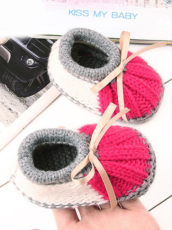 Bowknot Lacing Knitted Shoes Thermal Prewalker Baby Boat Socks - dianjiang-