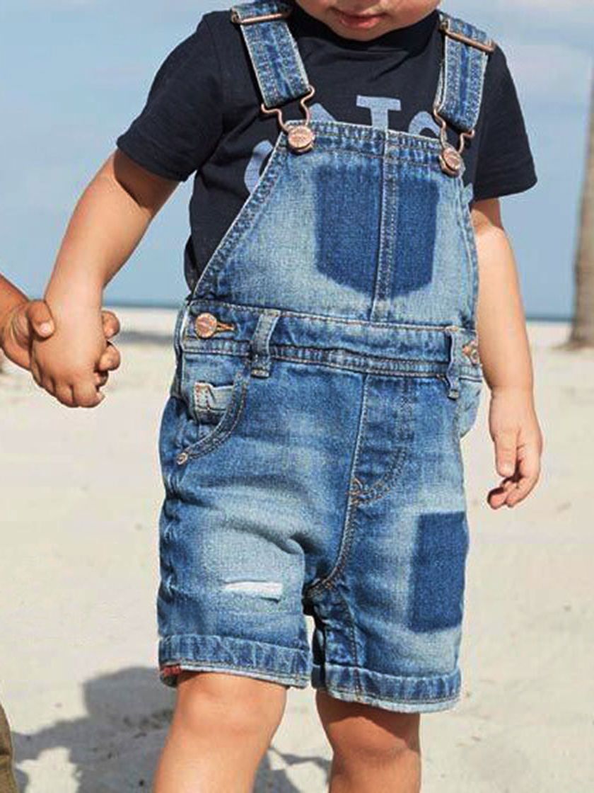 Baby Boy 2-Piece Summer Outfits Deepblue Top+Denim Short Bib Overalls - dianjiang-