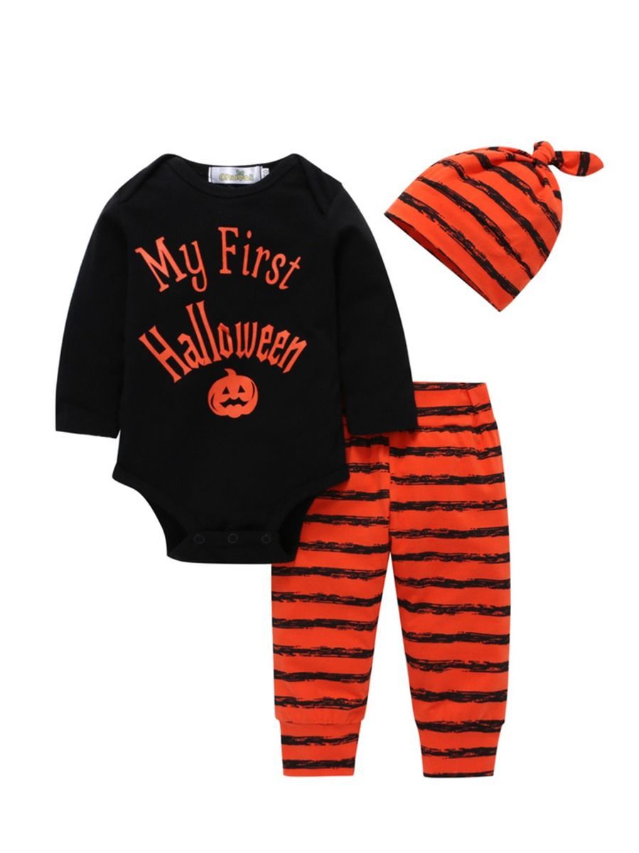 Baby Boy 3-Piece Halloween Set My First Bodysuit+Stripe Pants+Hat - dianjiang-