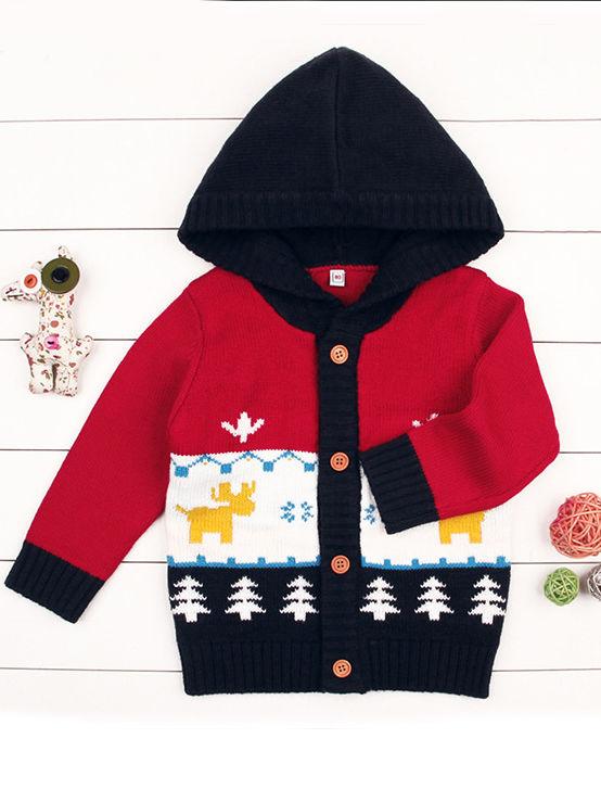 Baby Boy Christmas Tree Reindeer Crochet Hooded Cardigan - dianjiang-