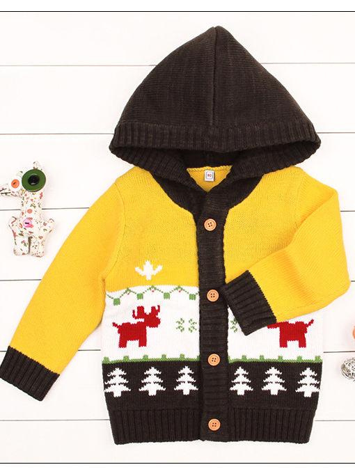 Baby Boy Christmas Tree Reindeer Crochet Hooded Cardigan - dianjiang-