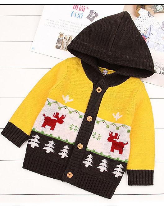 Baby Boy Christmas Tree Reindeer Crochet Hooded Cardigan - dianjiang-
