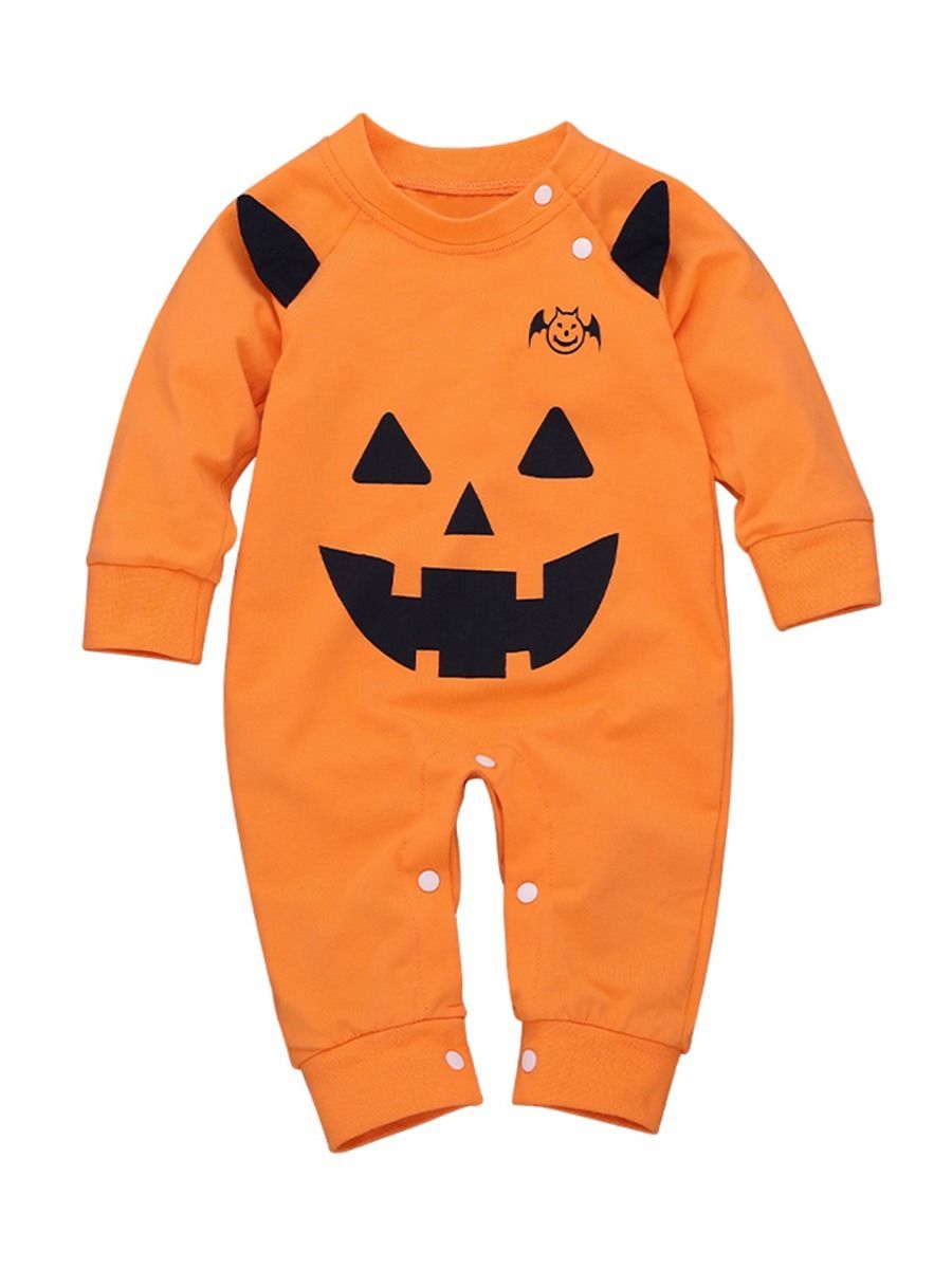 Baby Boy Halloween Bat Pumpkin Color Jumpsuit - dianjiang-