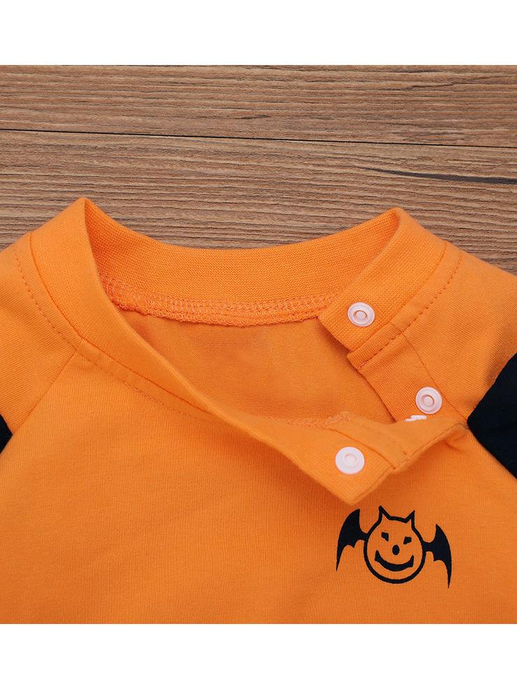 Baby Boy Halloween Bat Pumpkin Color Jumpsuit - dianjiang-