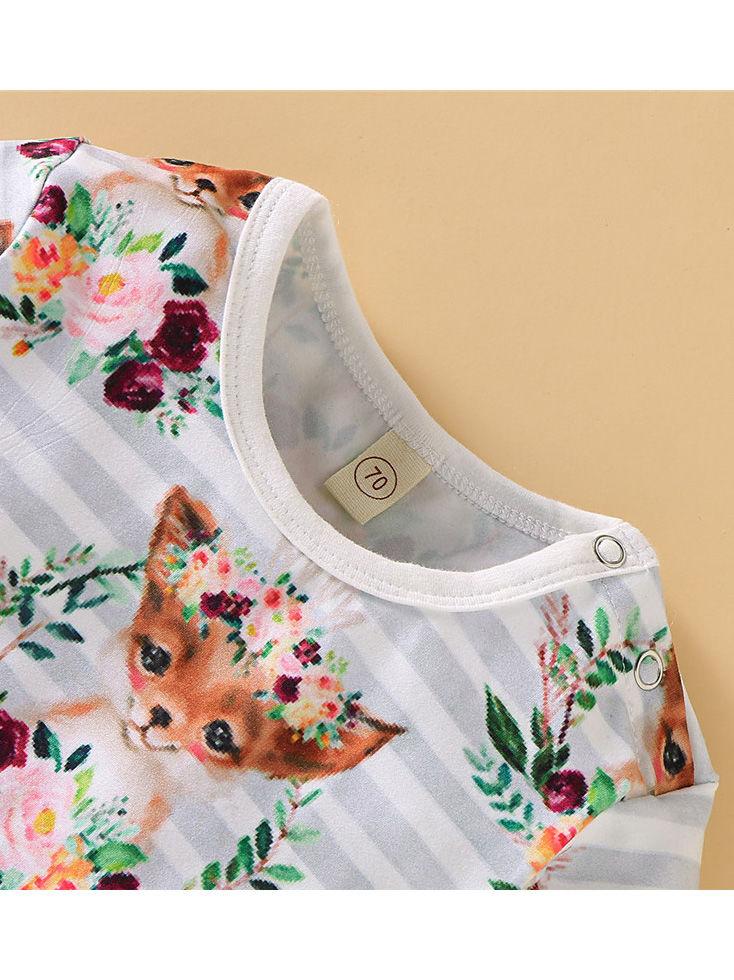 Baby Boys & Girls Floral Animal Print Long-sleeved Jumpsuit - dianjiang-